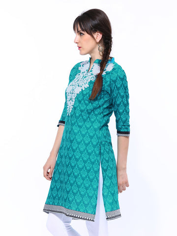 Shree Women Teal Blue Printed Kurta