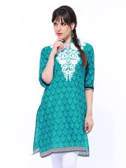 Shree Women Teal Blue Printed Kurta