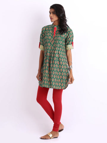 Shree Women Teal Green &amp; Red Printed Churidar Kurta