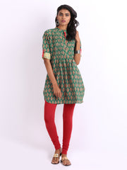 Shree Women Teal Green &amp; Red Printed Churidar Kurta