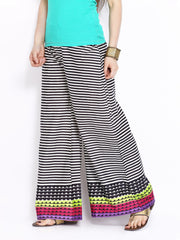 Shree Women Black &amp; Off-White Printed Palazzo Trousers