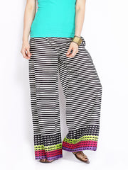 Shree Women Black &amp; Off-White Printed Palazzo Trousers