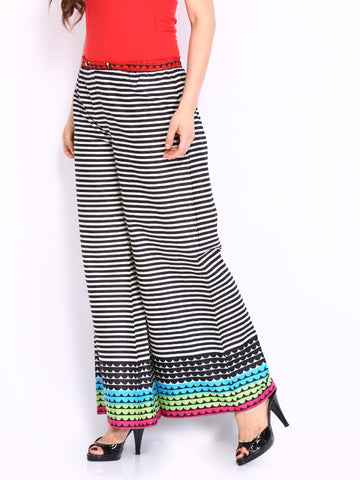 Shree Black &amp; White Striped Palazzo Pants