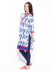 Shree Women White &amp; Blue Printed Kurta