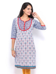 Shree Women White &amp; Blue Printed Kurta
