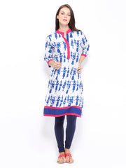 Shree Women White &amp; Blue Printed Kurta