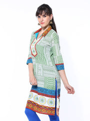 Shree Women White &amp; Green Printed Kurta