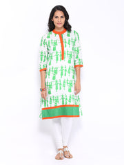 Shree Women White &amp; Green Printed Kurta