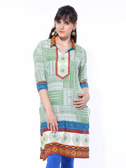 Shree Women White &amp; Green Printed Kurta