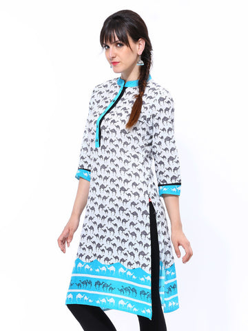 Shree Women White &amp; Grey Camel Print Kurta
