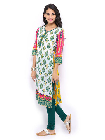 Shree Women White &amp; Mustard Printed Kurta