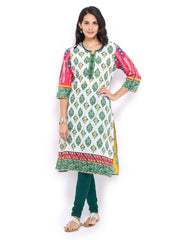 Shree Women White &amp; Mustard Printed Kurta