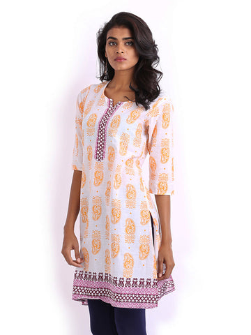 Shree Women White &amp; Orange Printed Kurta