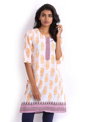 Shree Women White &amp; Orange Printed Kurta