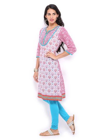 Shree Women White &amp; Pink Printed Kurta