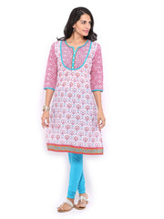 Shree Women White &amp; Pink Printed Kurta