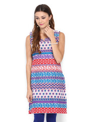 Shree Women White &amp; Purple Printed Kurta