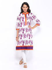 Shree Women White &amp; Purple Printed Kurta