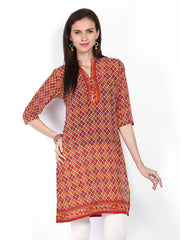 Shree Women Orange &amp; Red Printed Kurta