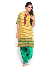 Shree Women Yellow &amp; Green Printed Patiala Kurta Set