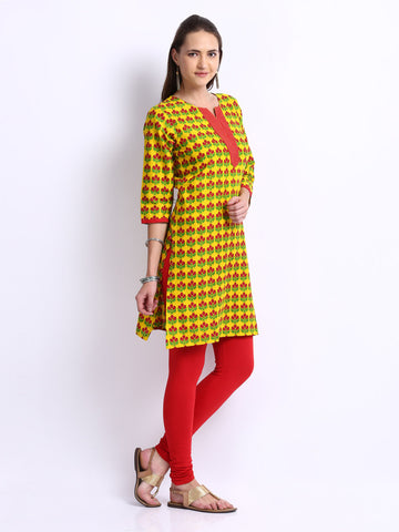 Shree Women Yellow &amp; Red Printed Churidar Kurta