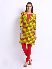 Shree Women Yellow &amp; Red Printed Churidar Kurta