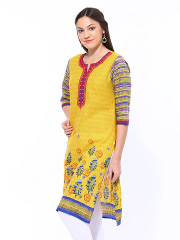Shree Women Yellow Printed Kurta