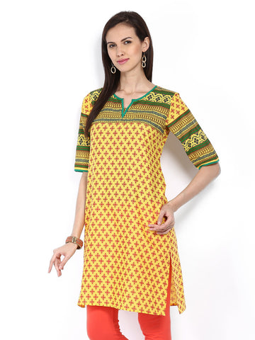 Shree Women Yellow Printed Kurta