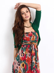 Silver Strings Women Green Short Shrug
