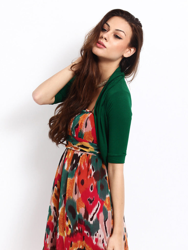 Silver Strings Women Green Short Shrug
