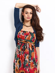 Silver Strings Women Blue Short Shrug