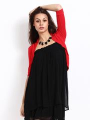 Silver Strings Women Red Short Shrug
