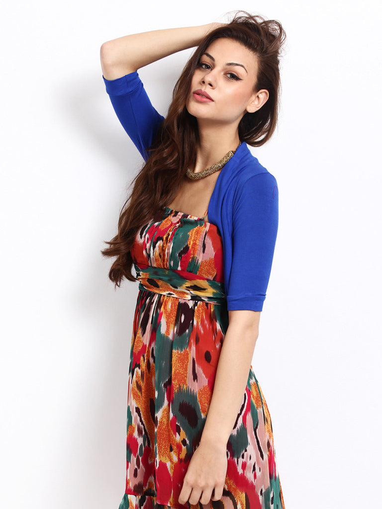 Silver Strings Women Royal Blue Short Shrug