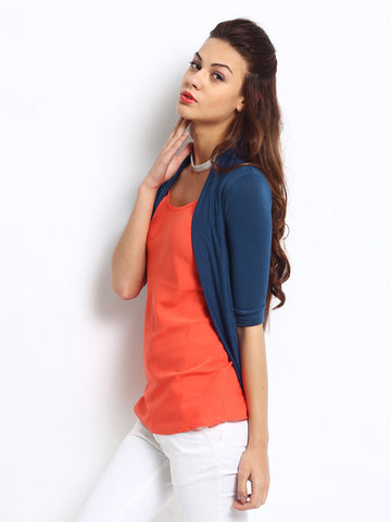 Silver Strings Women Navy Long Shrug