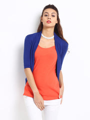 Silver Strings Women Blue Long Shrug