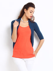 Silver Strings Women Navy Long Shrug