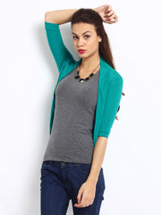 Silver Strings Women Green Long Shrug