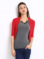 Silver Strings Women Red Long Shrug