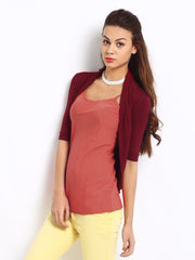 Silver Strings Women Maroon Long Shrug
