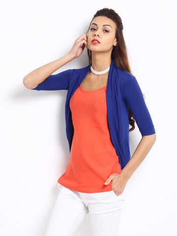 Silver Strings Women Blue Long Shrug