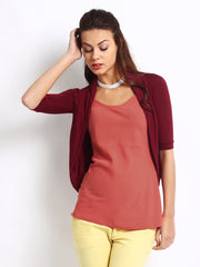 Silver Strings Women Maroon Long Shrug