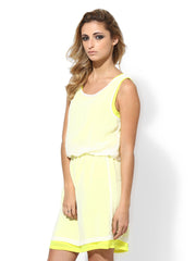 Sisley White &amp; Neon Yellow Fit &amp; Flare Dress