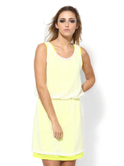 Sisley White &amp; Neon Yellow Fit &amp; Flare Dress