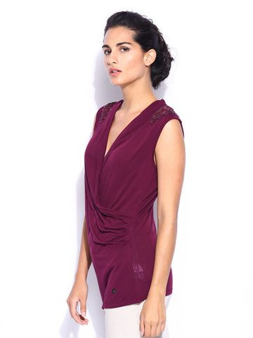 Sisley Women Purple Cross-Over Top