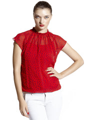 Sisley Women Red &amp; Navy Polka Dot Print Top
