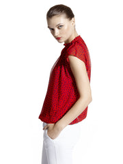 Sisley Women Red &amp; Navy Polka Dot Print Top