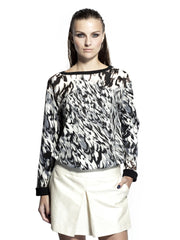 Sisley Women Cream-Coloured &amp; Black Printed Top