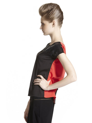 Sisley Women Black &amp; Red Top