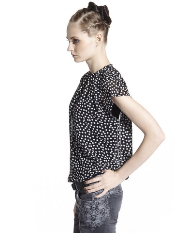 Sisley Women Black &amp; White Polka Dot Print Top
