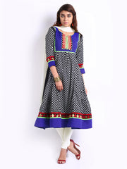 Span Women Black &amp; Off-White Anarkali Churidar Kurta with Dupatta